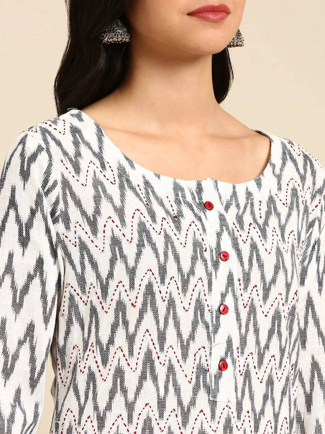 Women's White Printed Straight Kurta