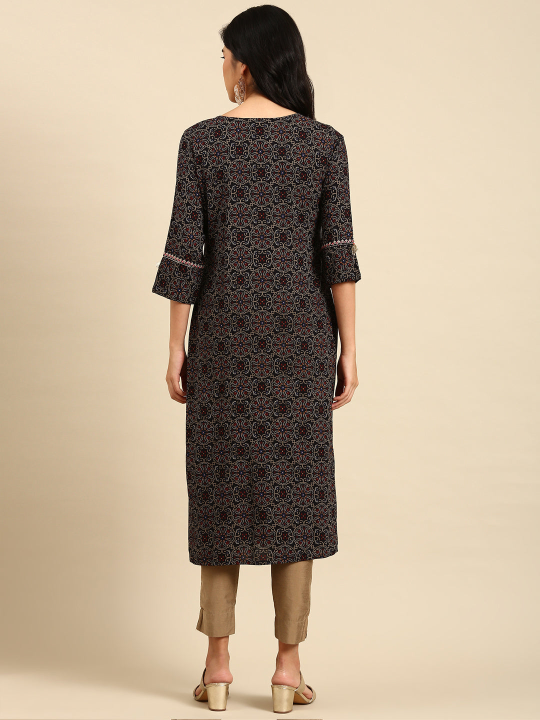 Women's Black Printed Straight Kurta