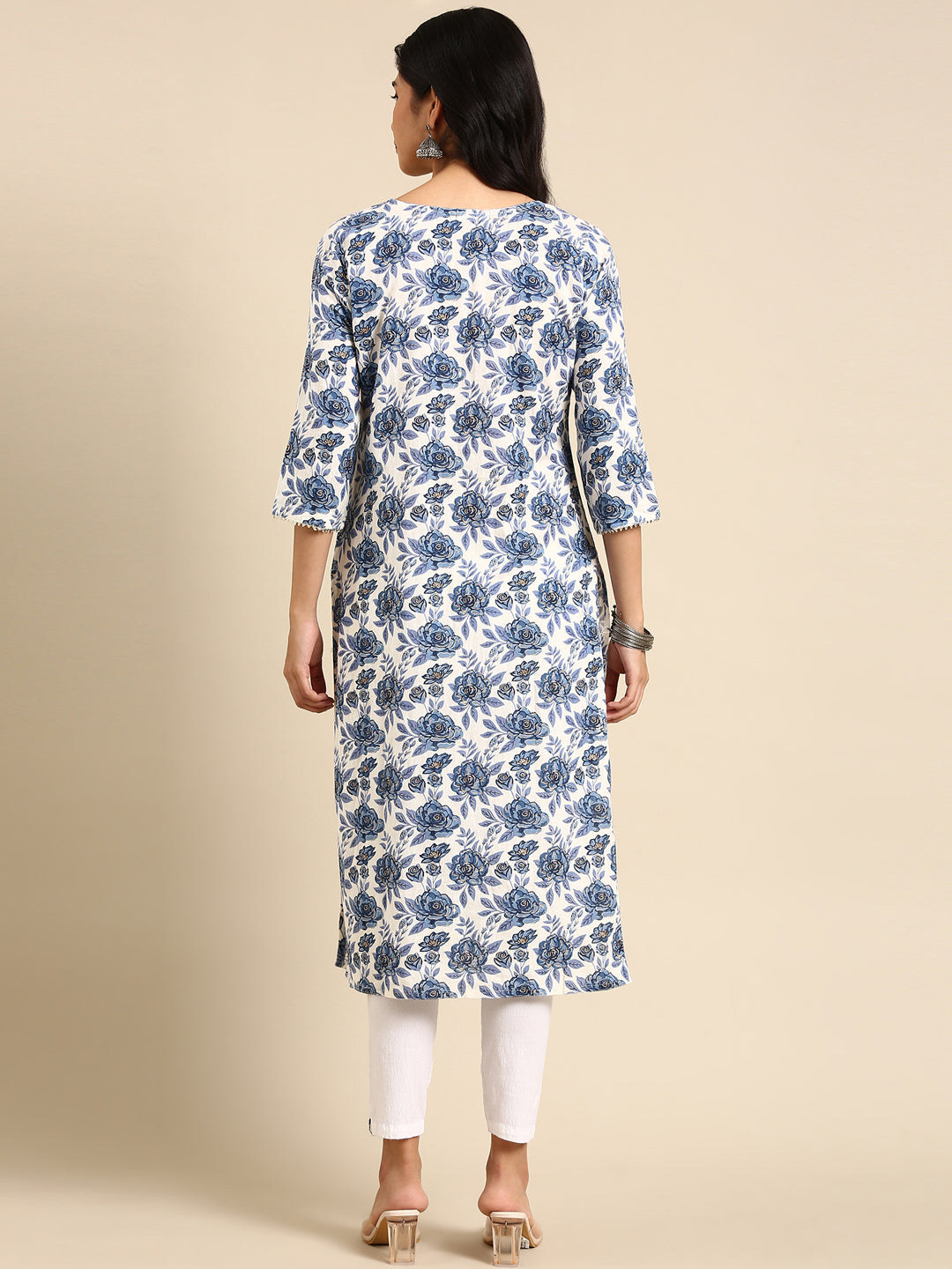 Women's White Printed Straight Kurta