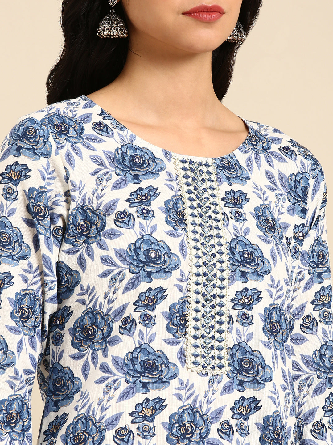 Women's White Printed Straight Kurta