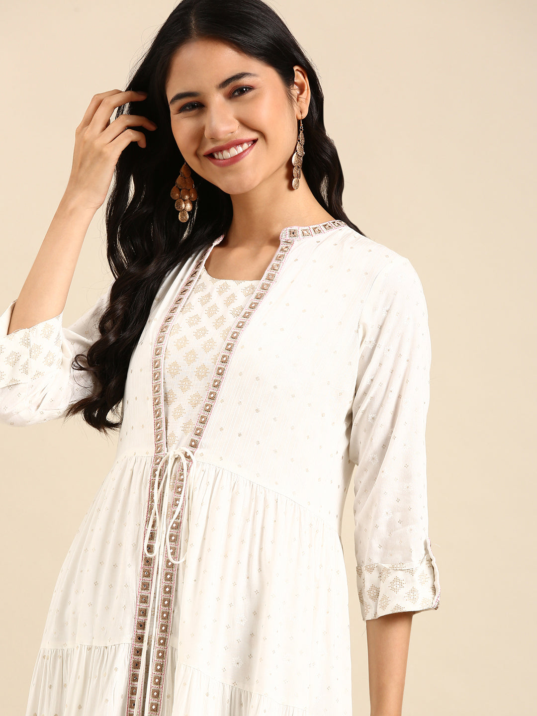 Women's White Printed Anarkali Kurta