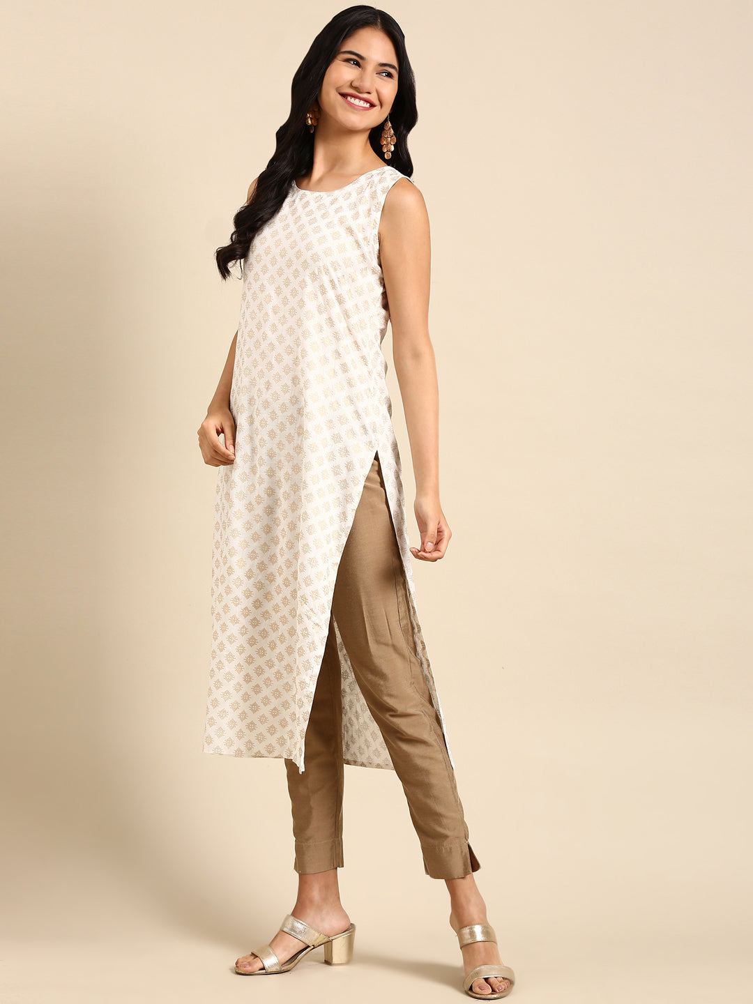 Women's White Printed Anarkali Kurta