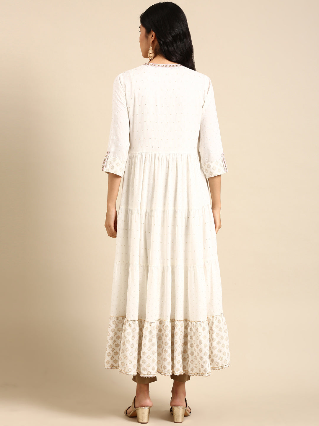 Women's White Printed Anarkali Kurta