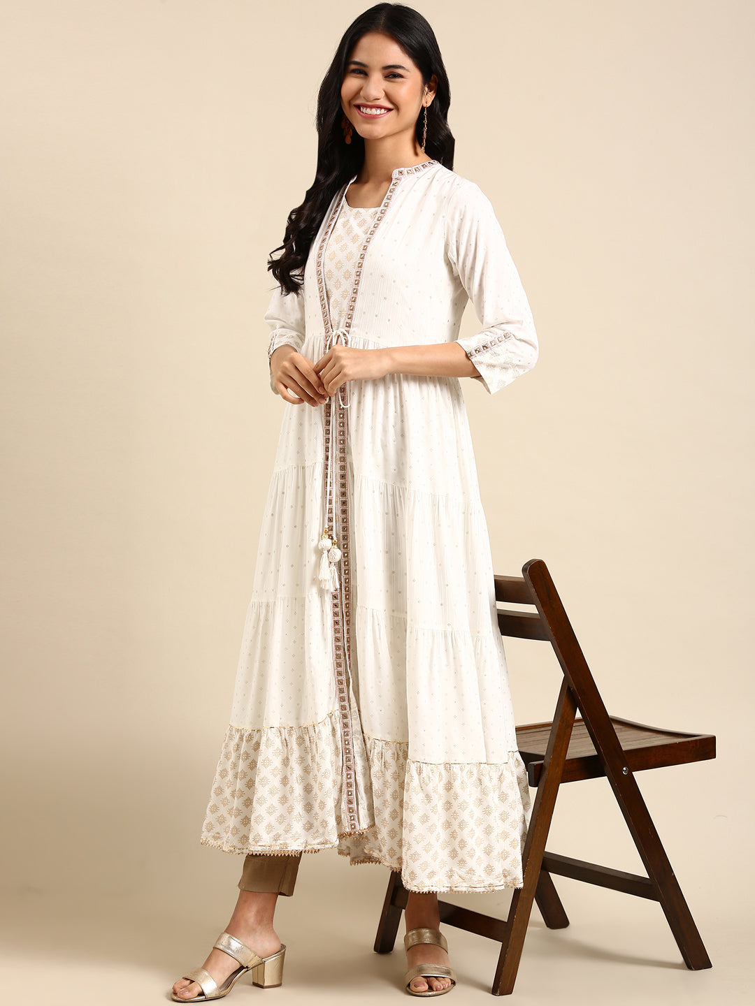 Women's White Printed Anarkali Kurta