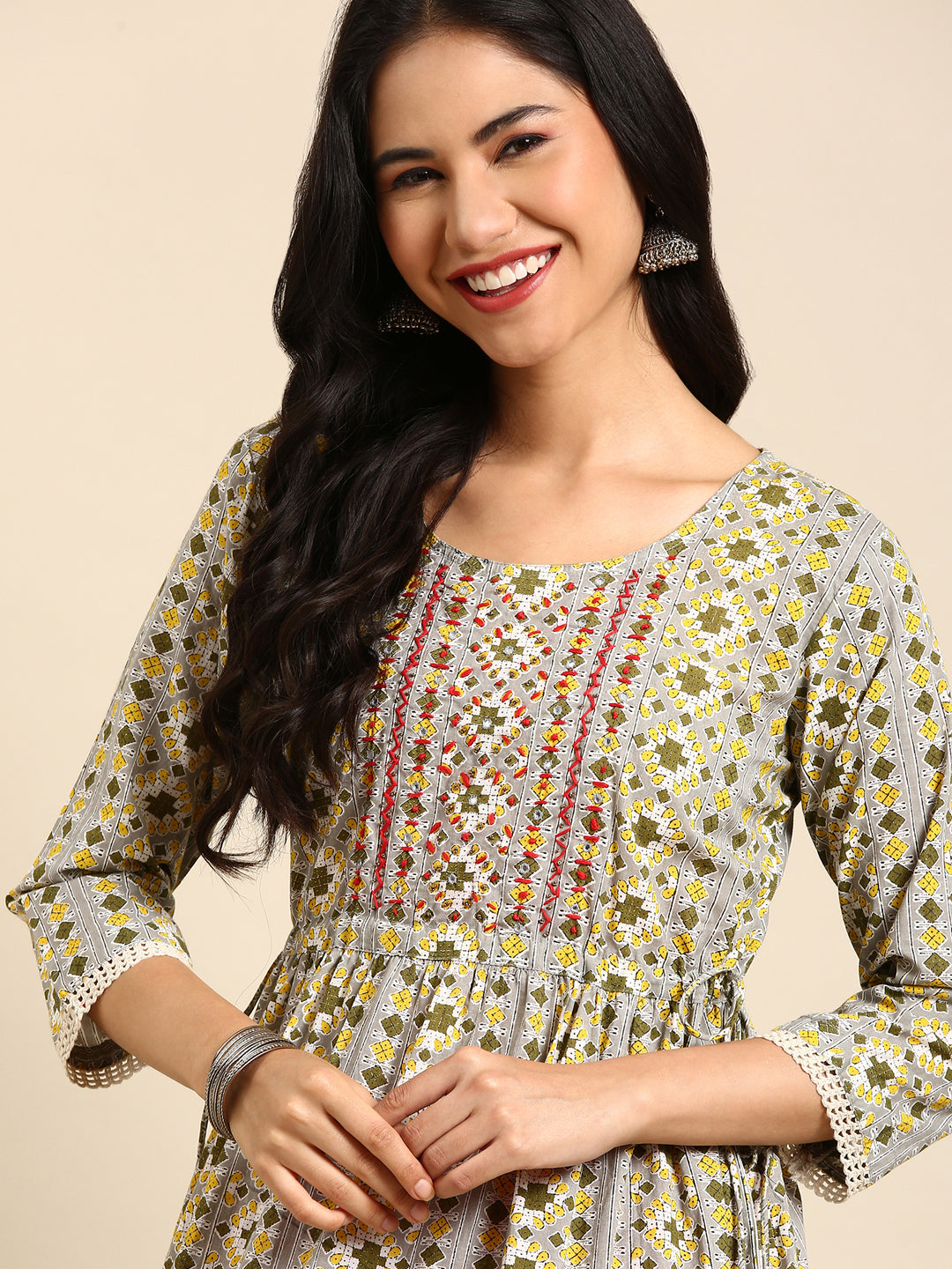 Women's Grey Printed Anarkali Kurta