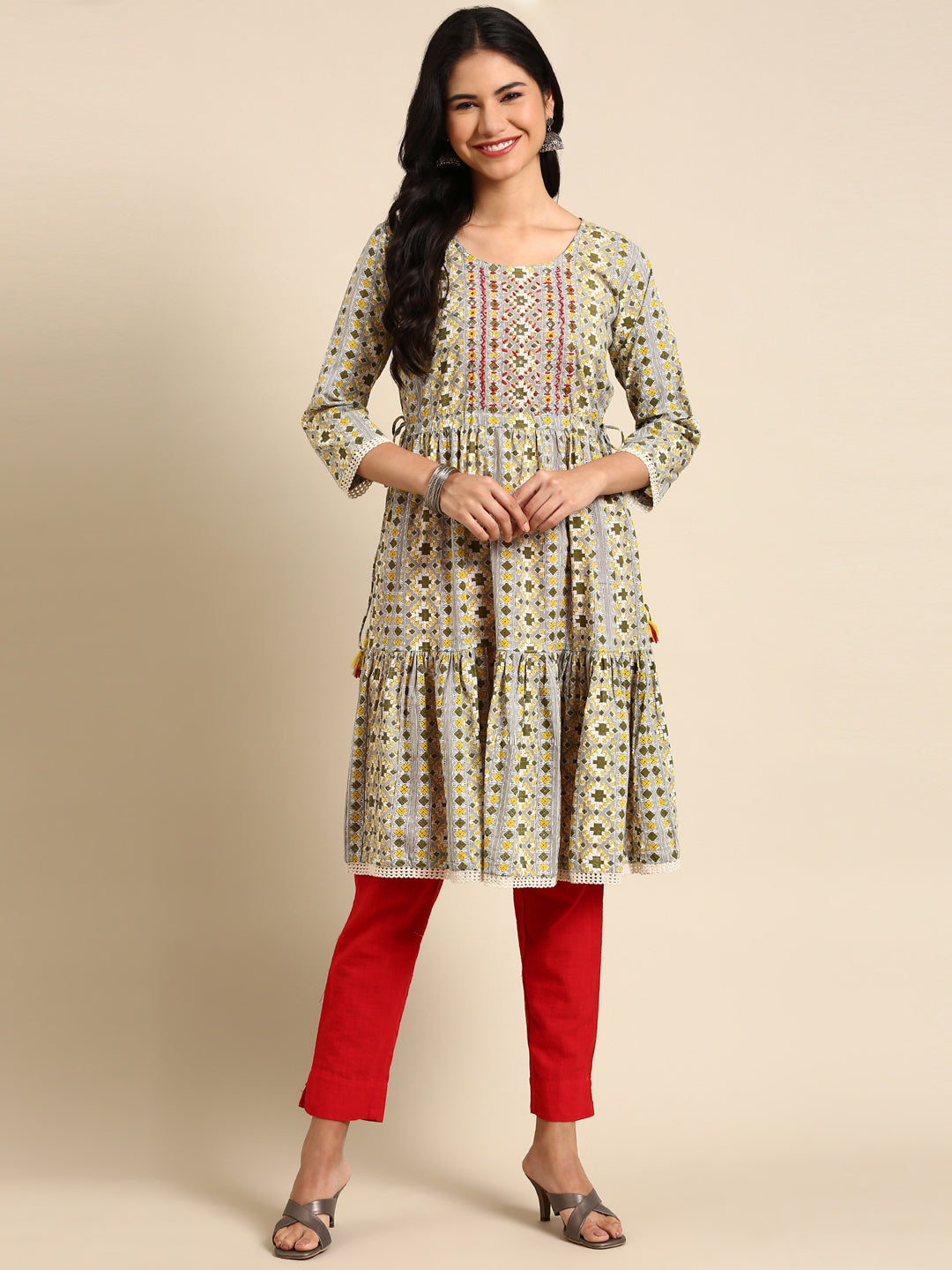 Women's Grey Printed Anarkali Kurta