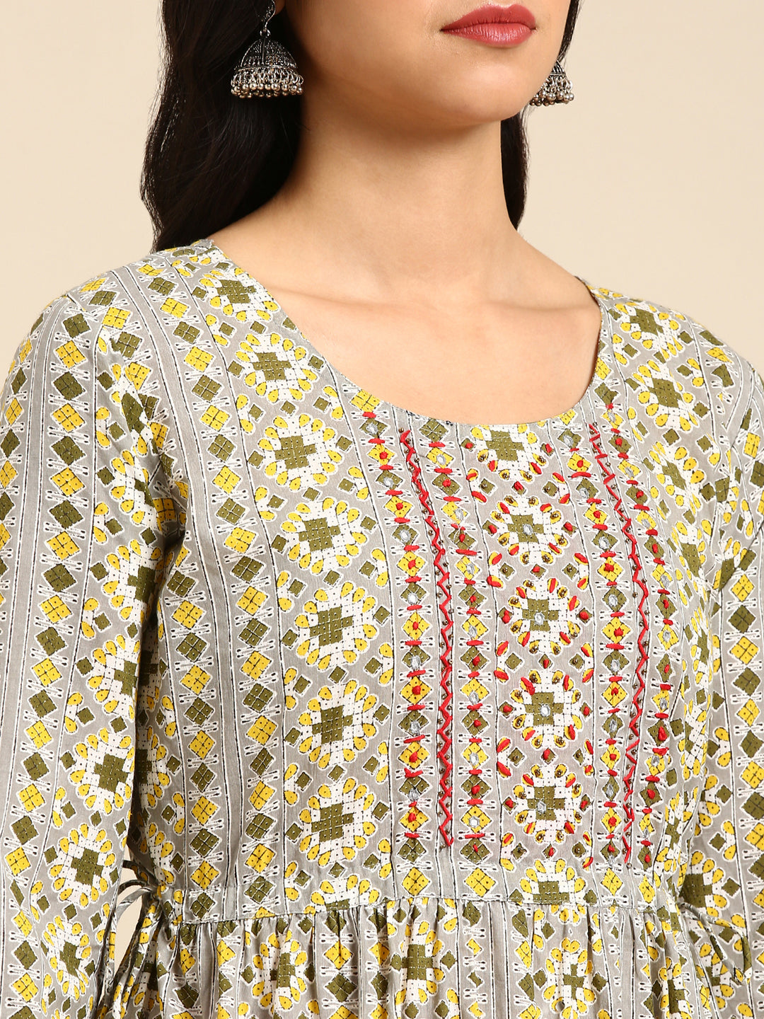 Women's Grey Printed Anarkali Kurta