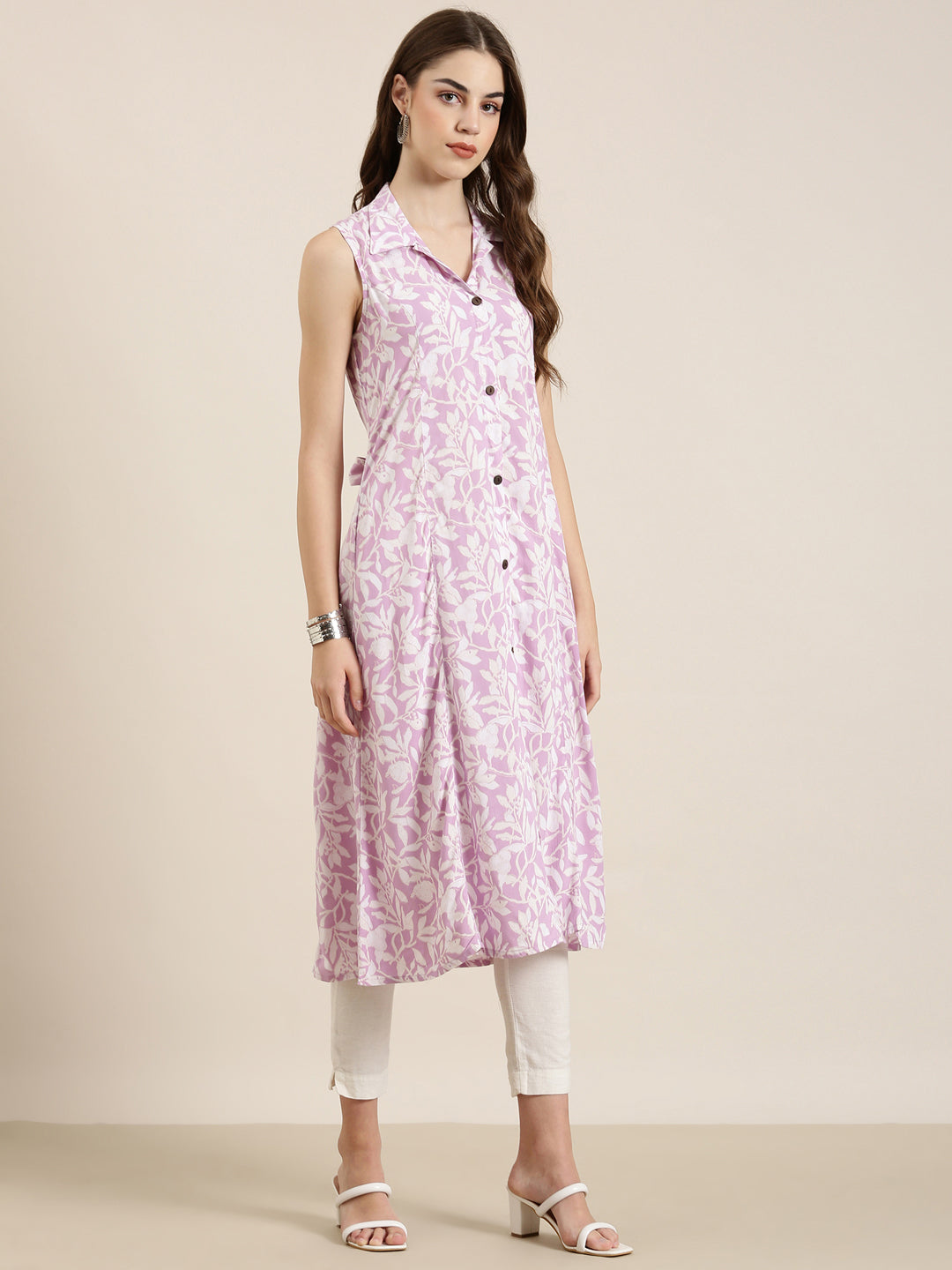 Women Lavender Floral A-Line Kurta