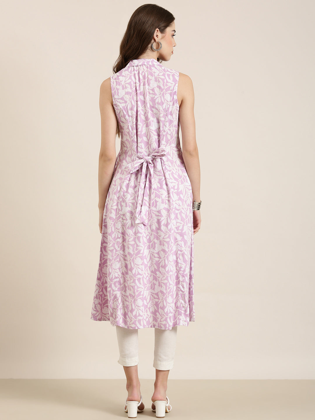 Women Lavender Floral A-Line Kurta