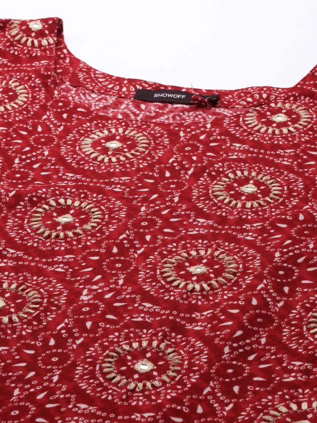 Women's Red Printed Straight Kurta