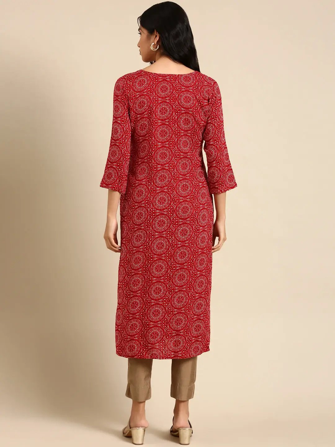 Women's Red Printed Straight Kurta