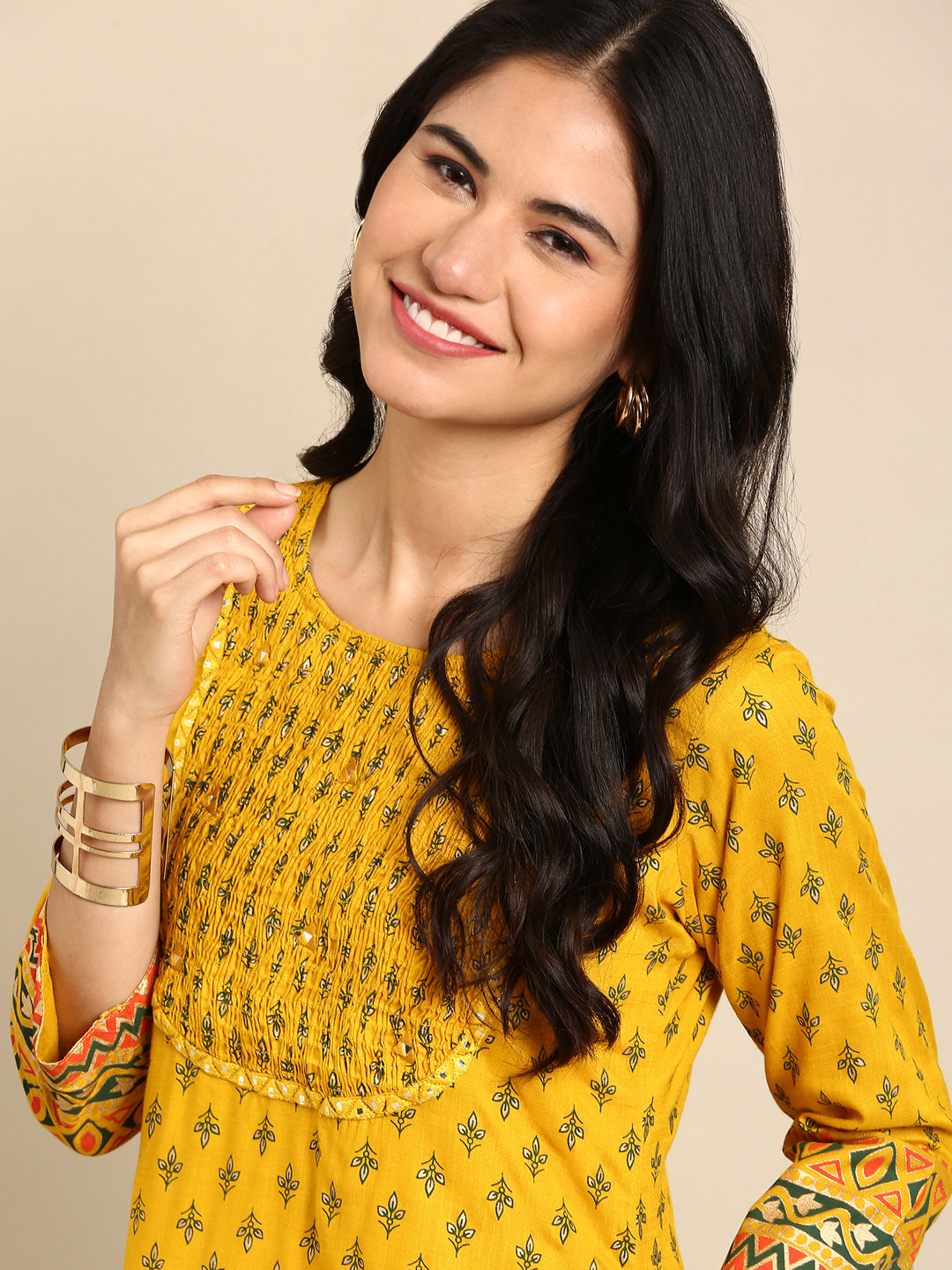 Women's Yellow Printed Straight Kurta