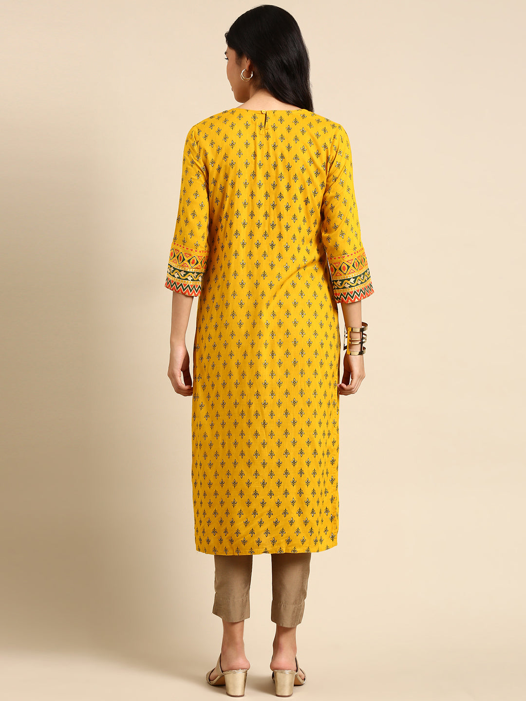 Women's Yellow Printed Straight Kurta