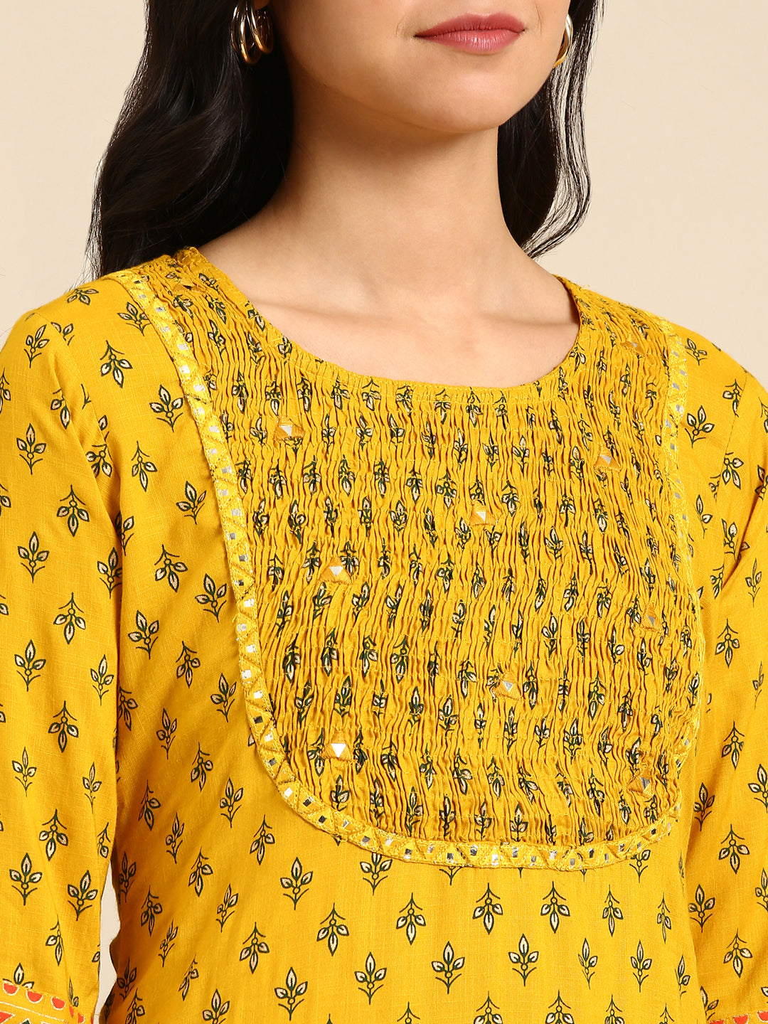 Women's Yellow Printed Straight Kurta