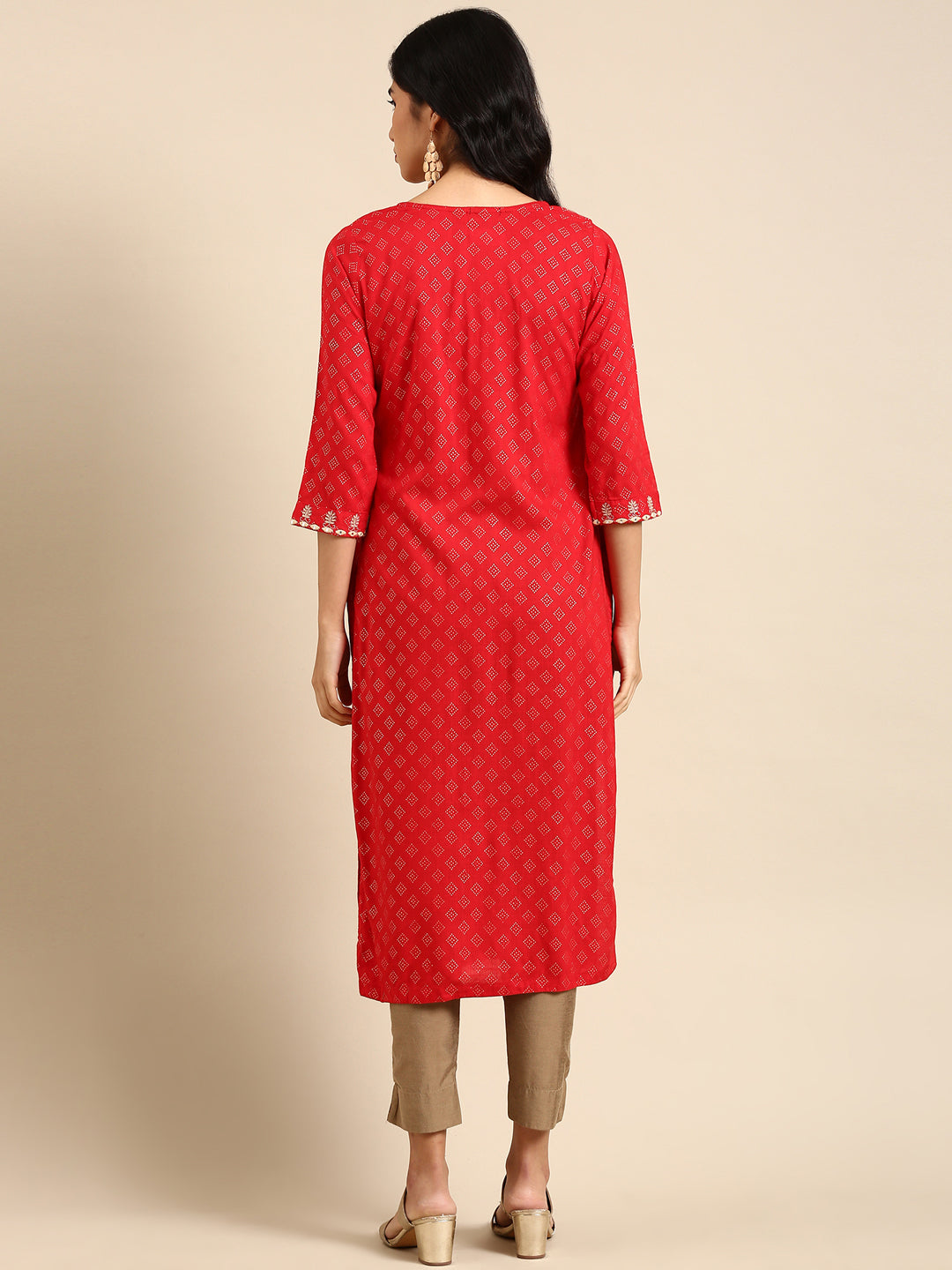 Women's Red Embroidered Straight Kurta