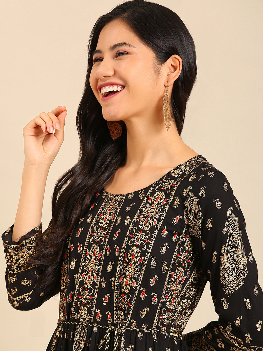 Women's Black Printed Anarkali Kurta