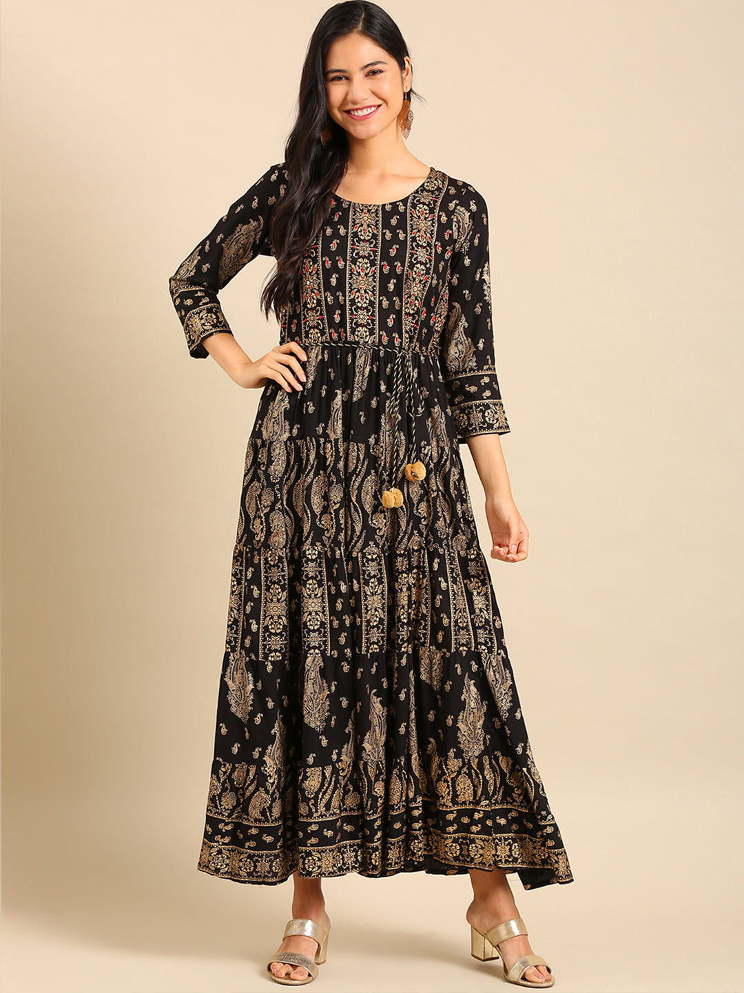 Women's Black Printed Anarkali Kurta