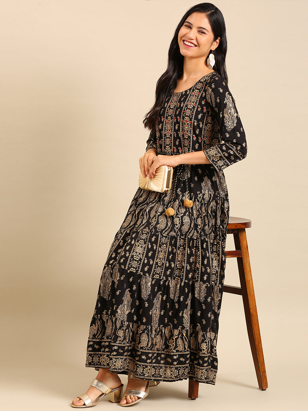 Women's Black Printed Anarkali Kurta