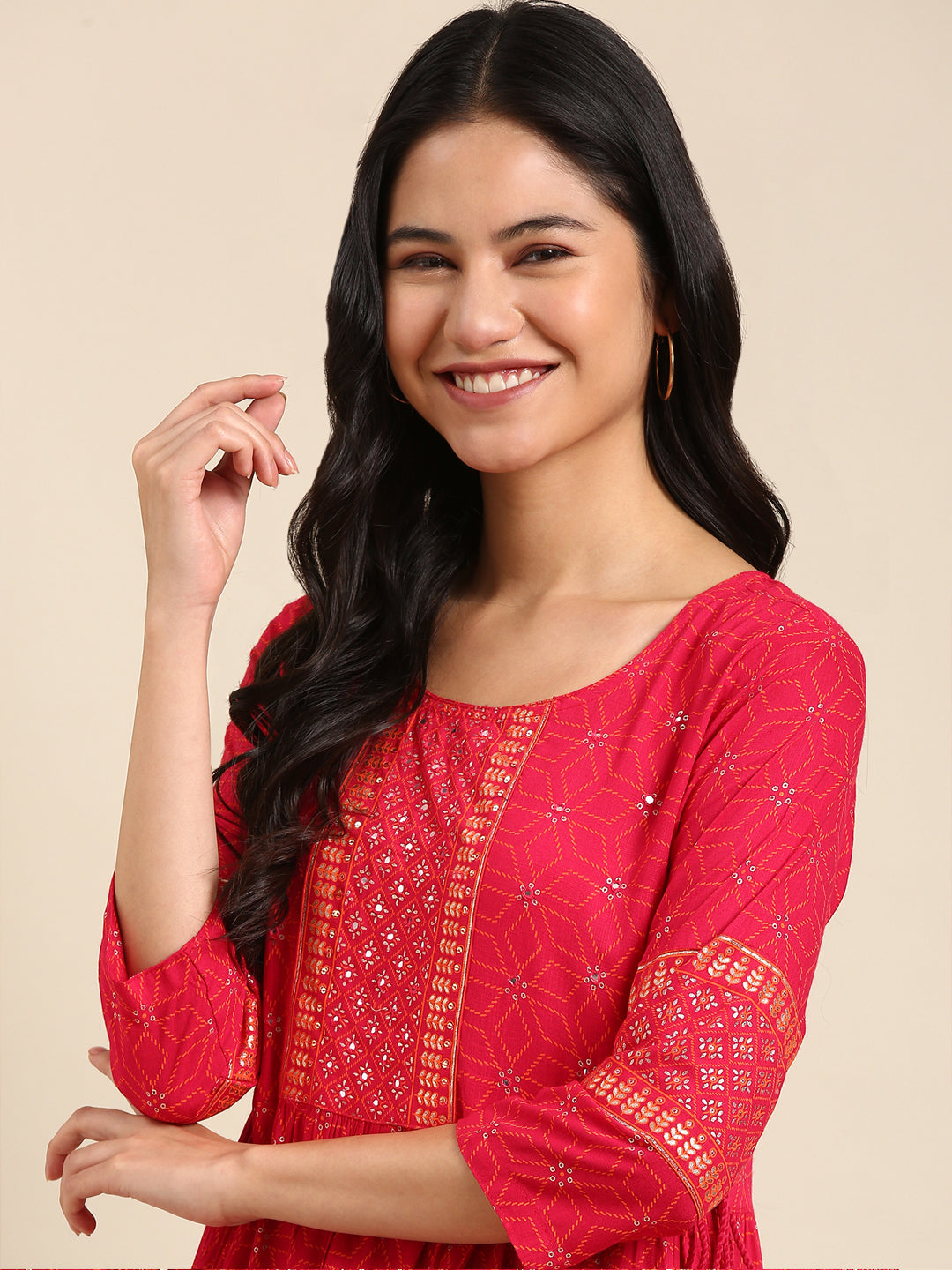 Women's Pink Embroidered Straight Kurta