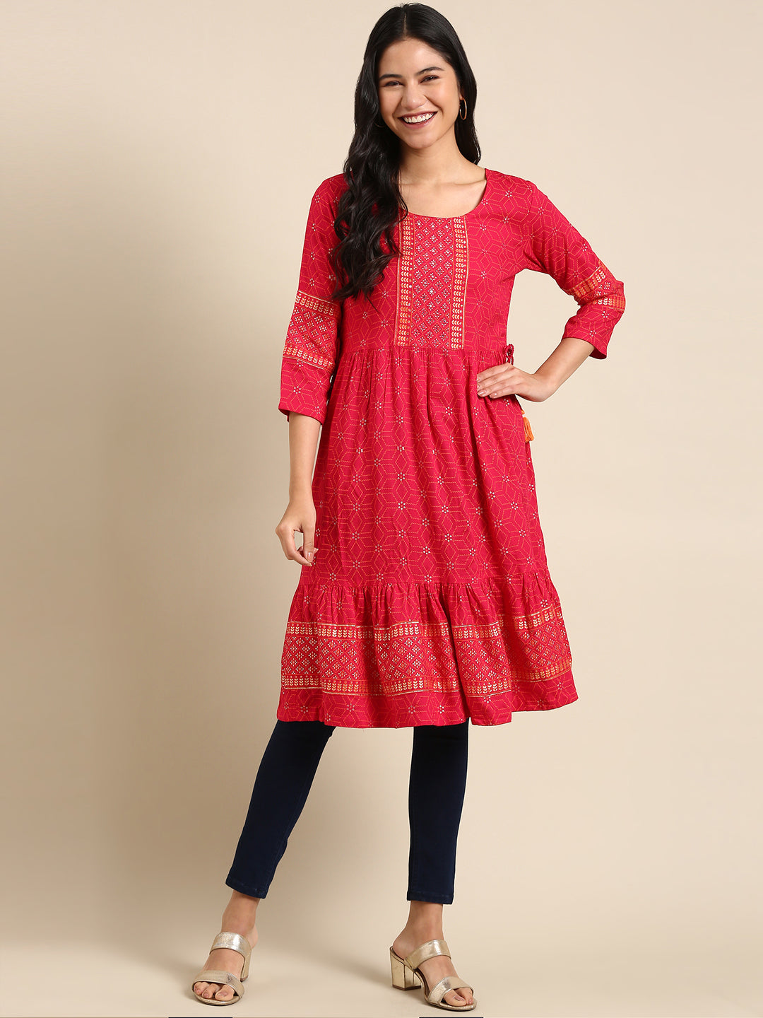 Women's Pink Embroidered Straight Kurta