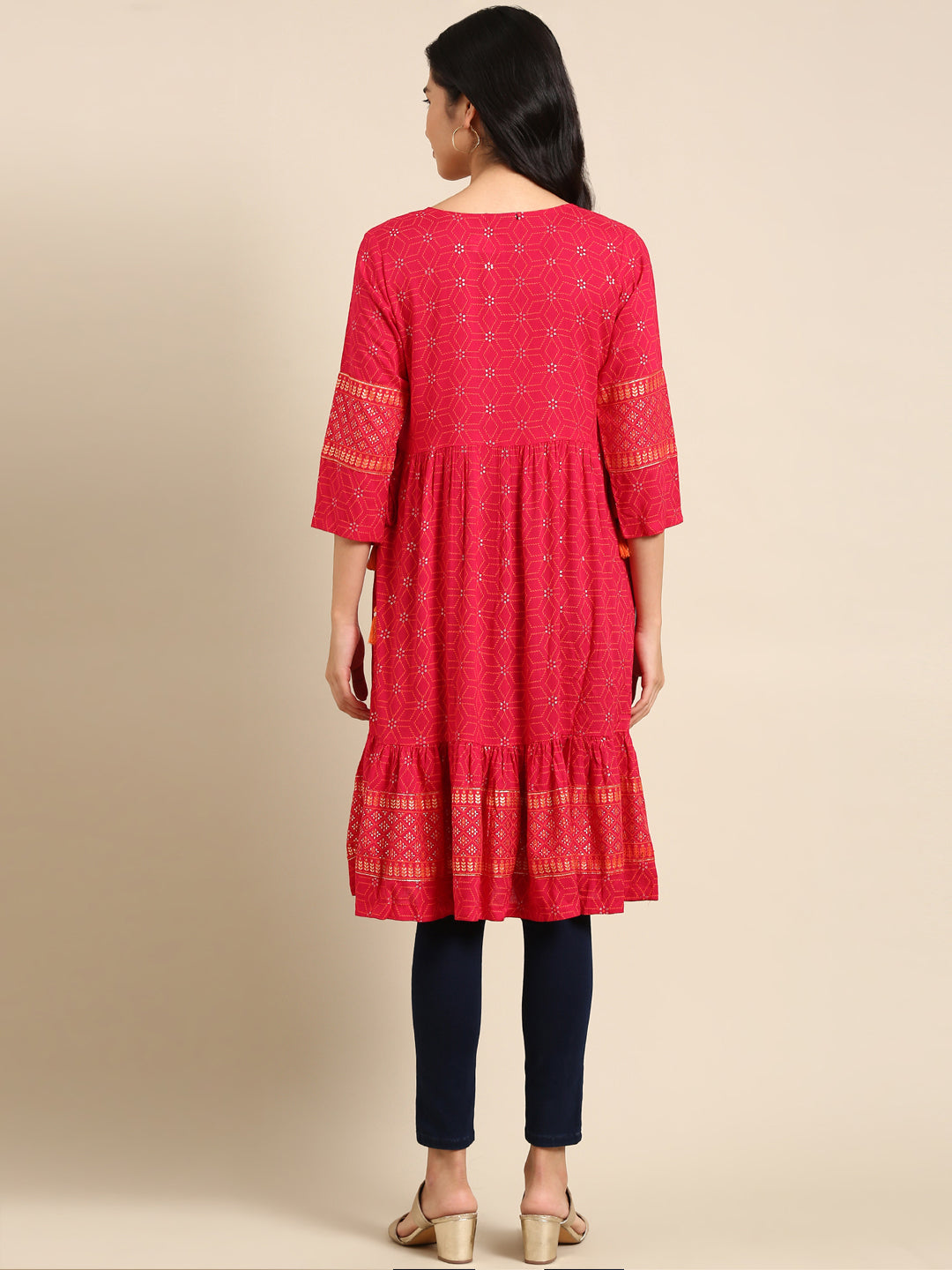 Women's Pink Embroidered Straight Kurta