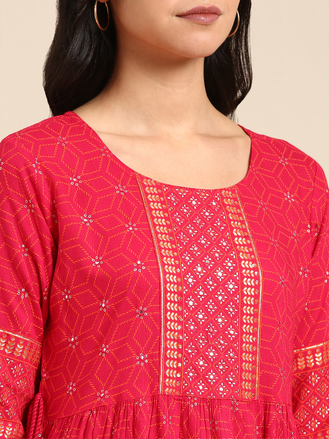 Women's Pink Embroidered Straight Kurta