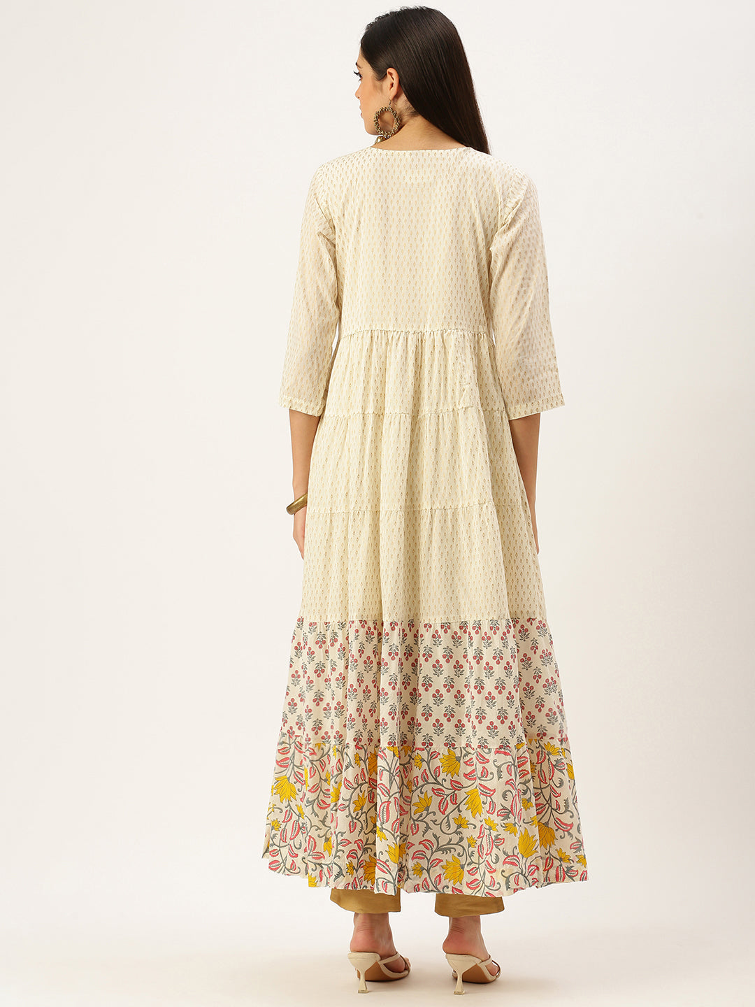 Women's Beige Printed Anarkali Kurtas