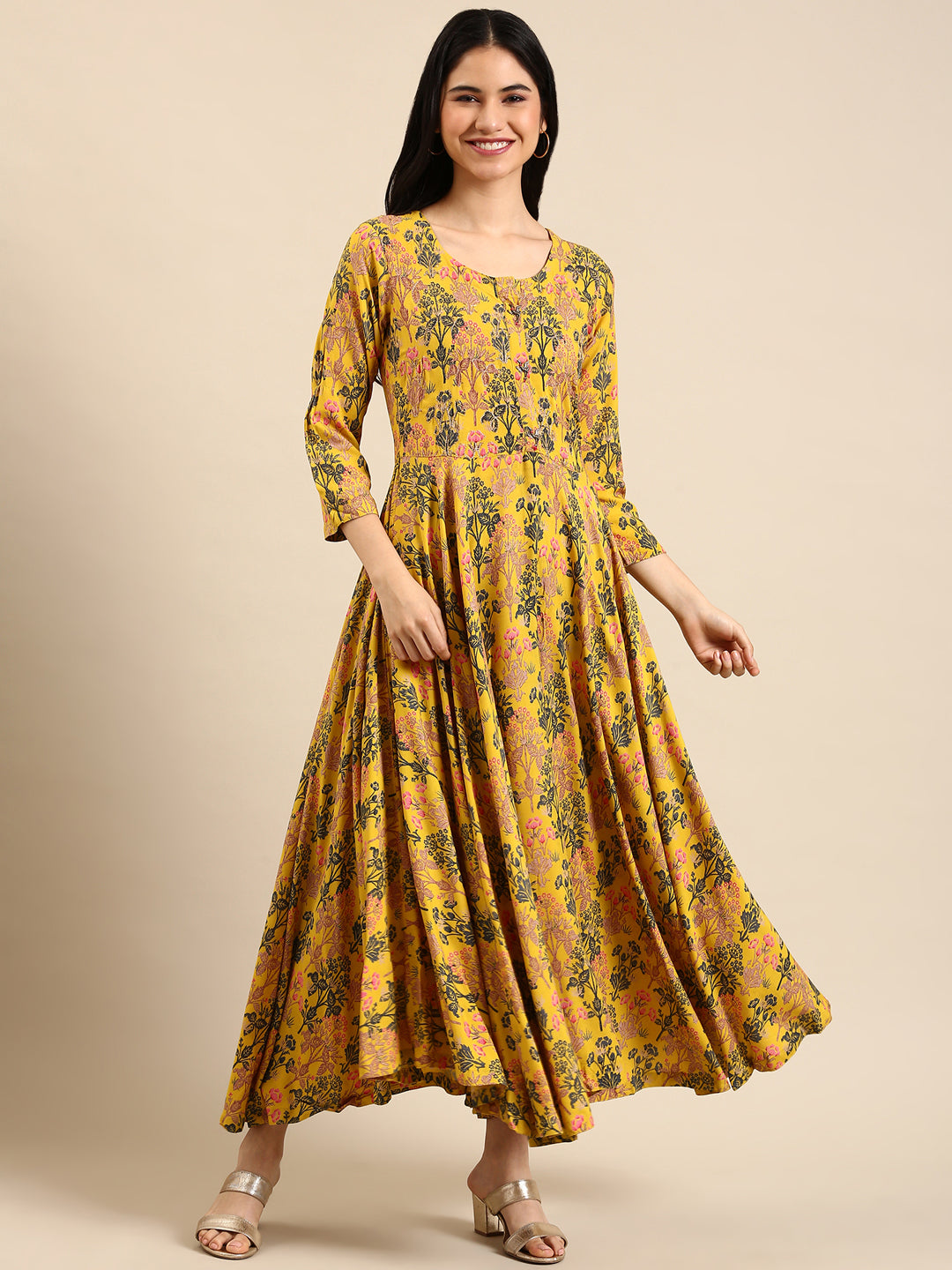 Women's Yellow Embellished Anarkali Kurta