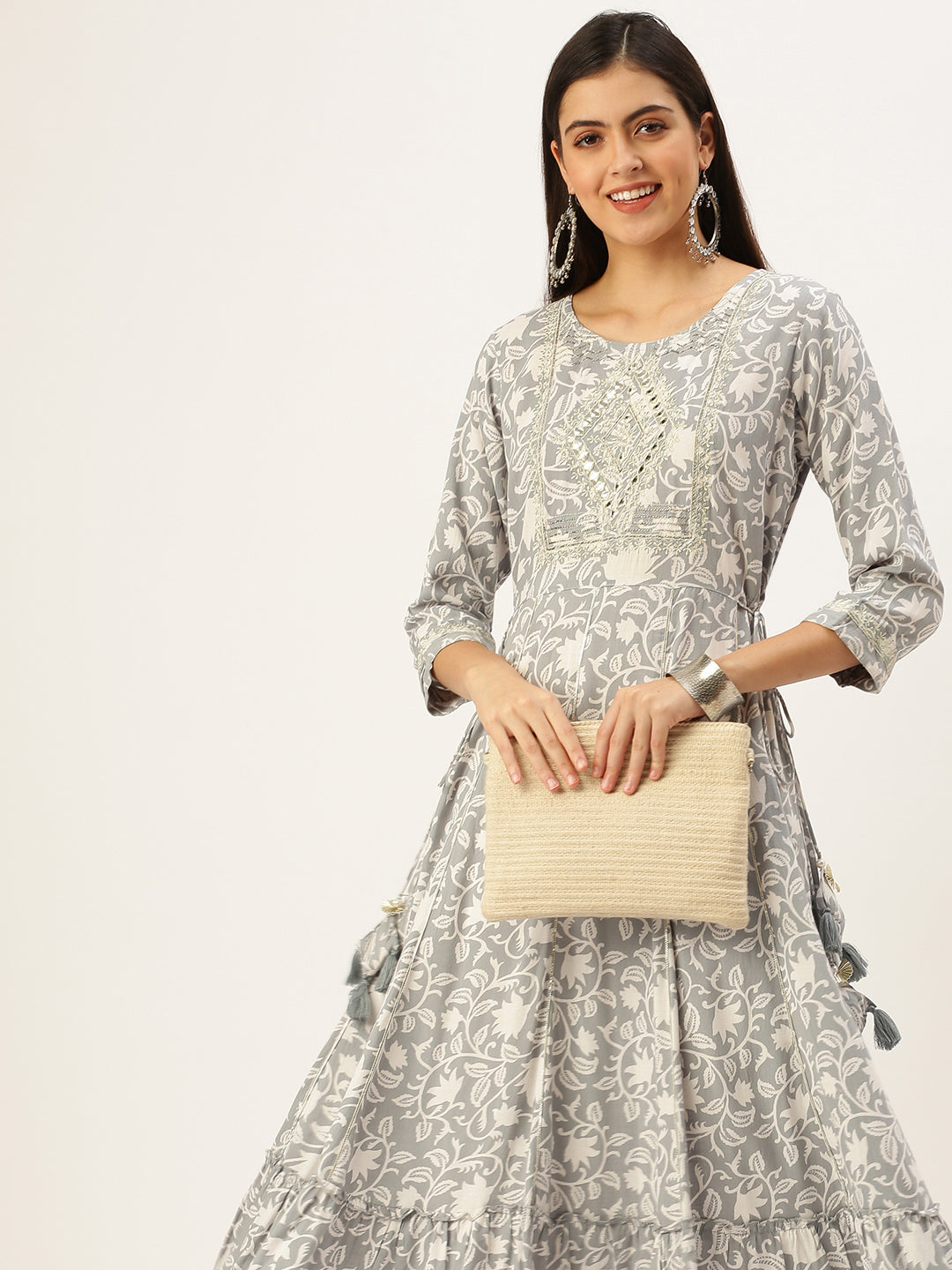 Women's Grey Printed Anarkali Kurtas