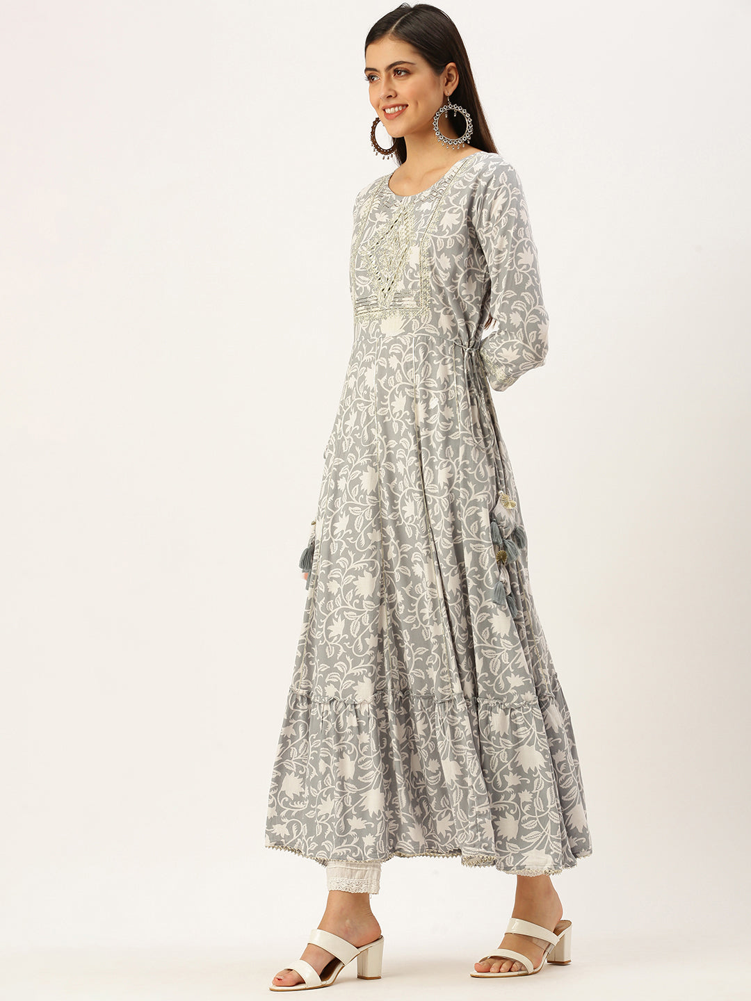 Women's Grey Printed Anarkali Kurtas