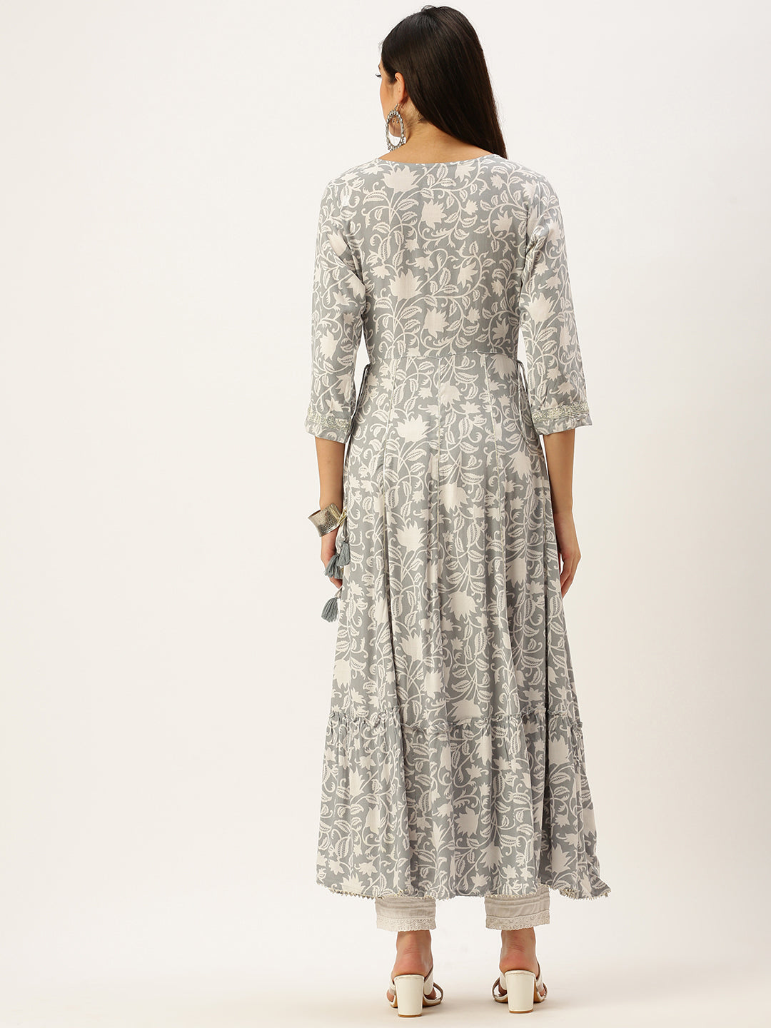 Women's Grey Printed Anarkali Kurtas