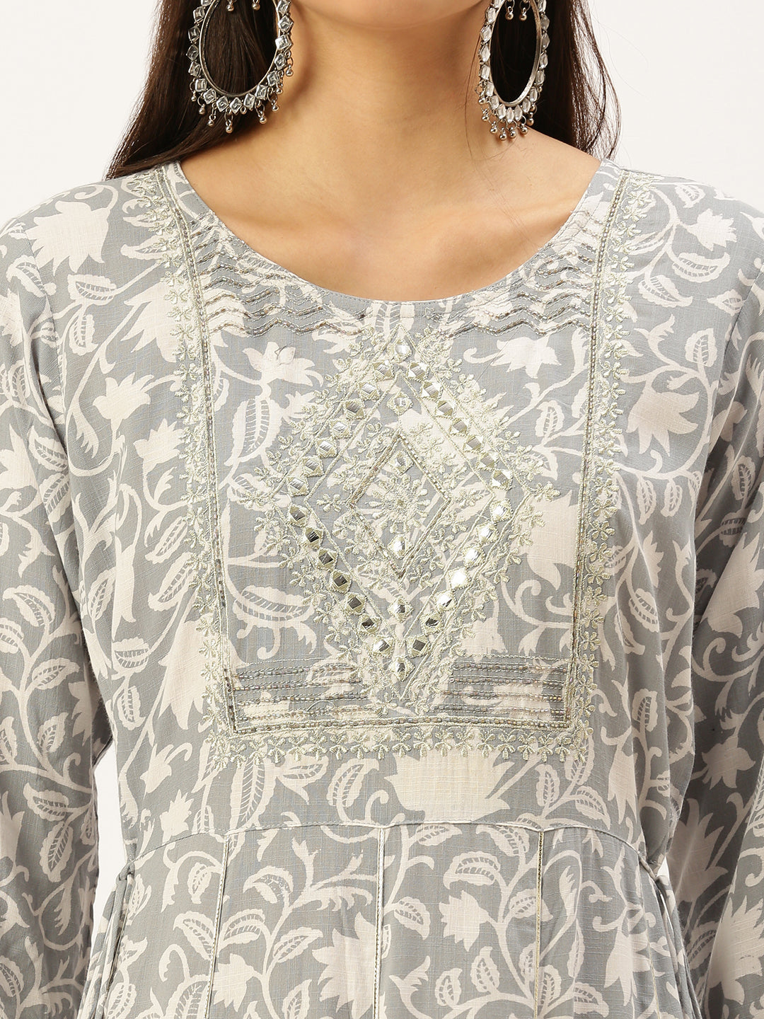 Women's Grey Printed Anarkali Kurtas