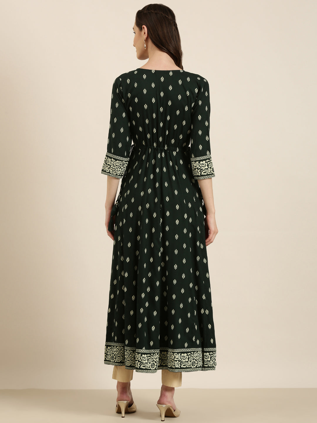 Women Green Floral Anarkali Kurta