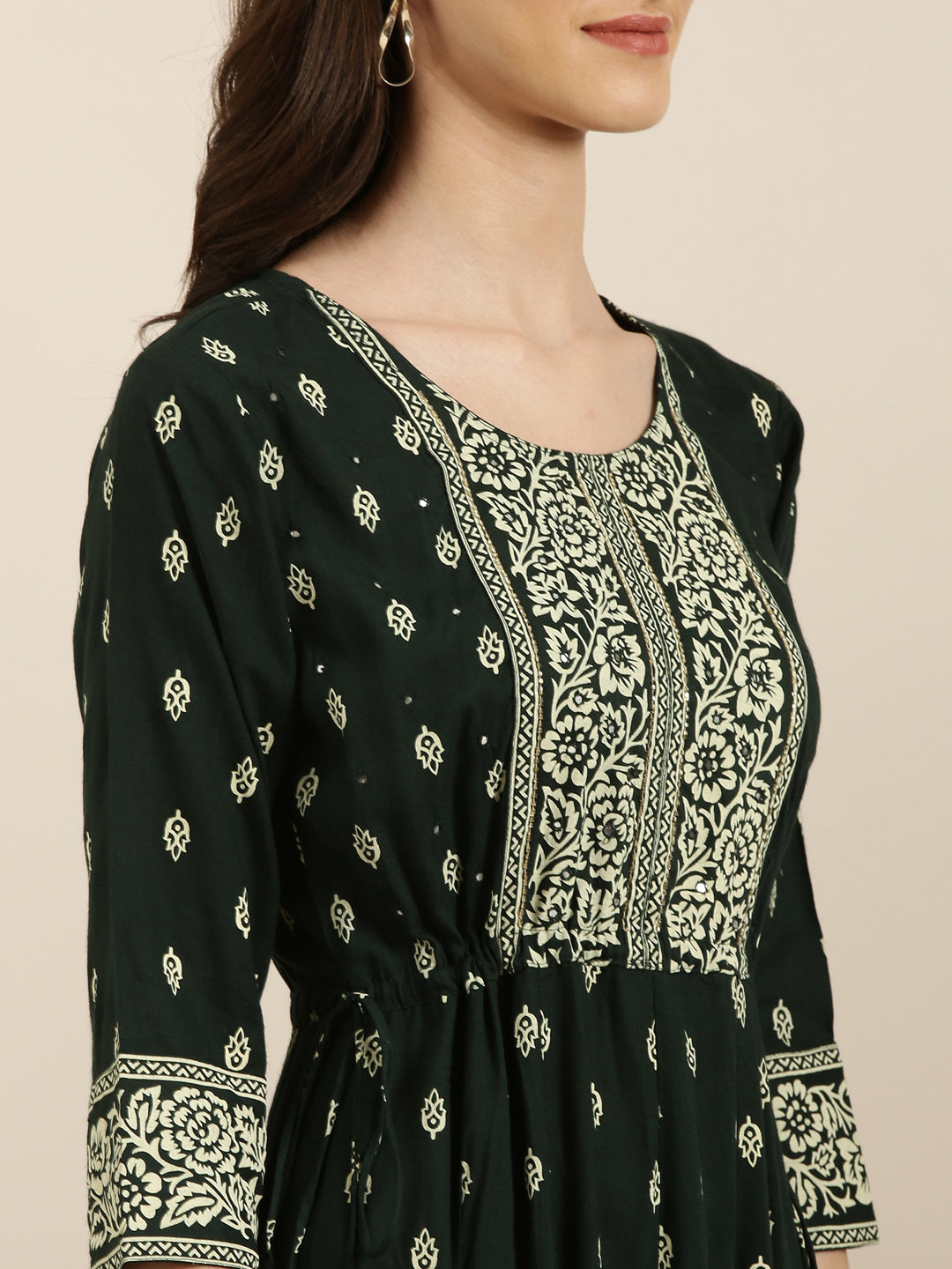 Women Green Floral Anarkali Kurta