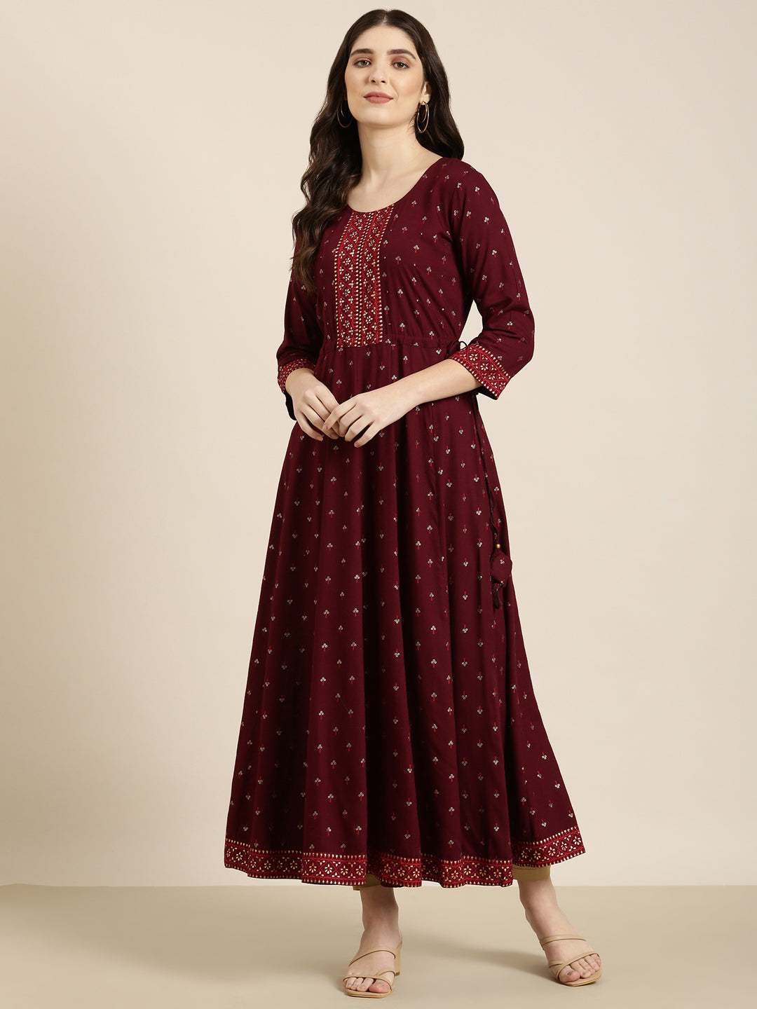 Women Maroon Floral Anarkali Kurta