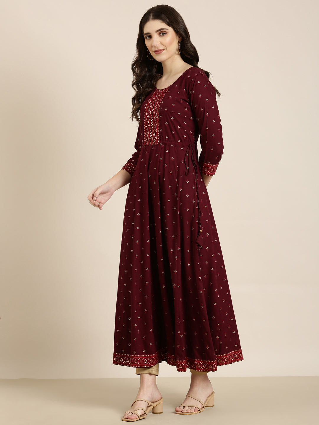 Women Maroon Floral Anarkali Kurta