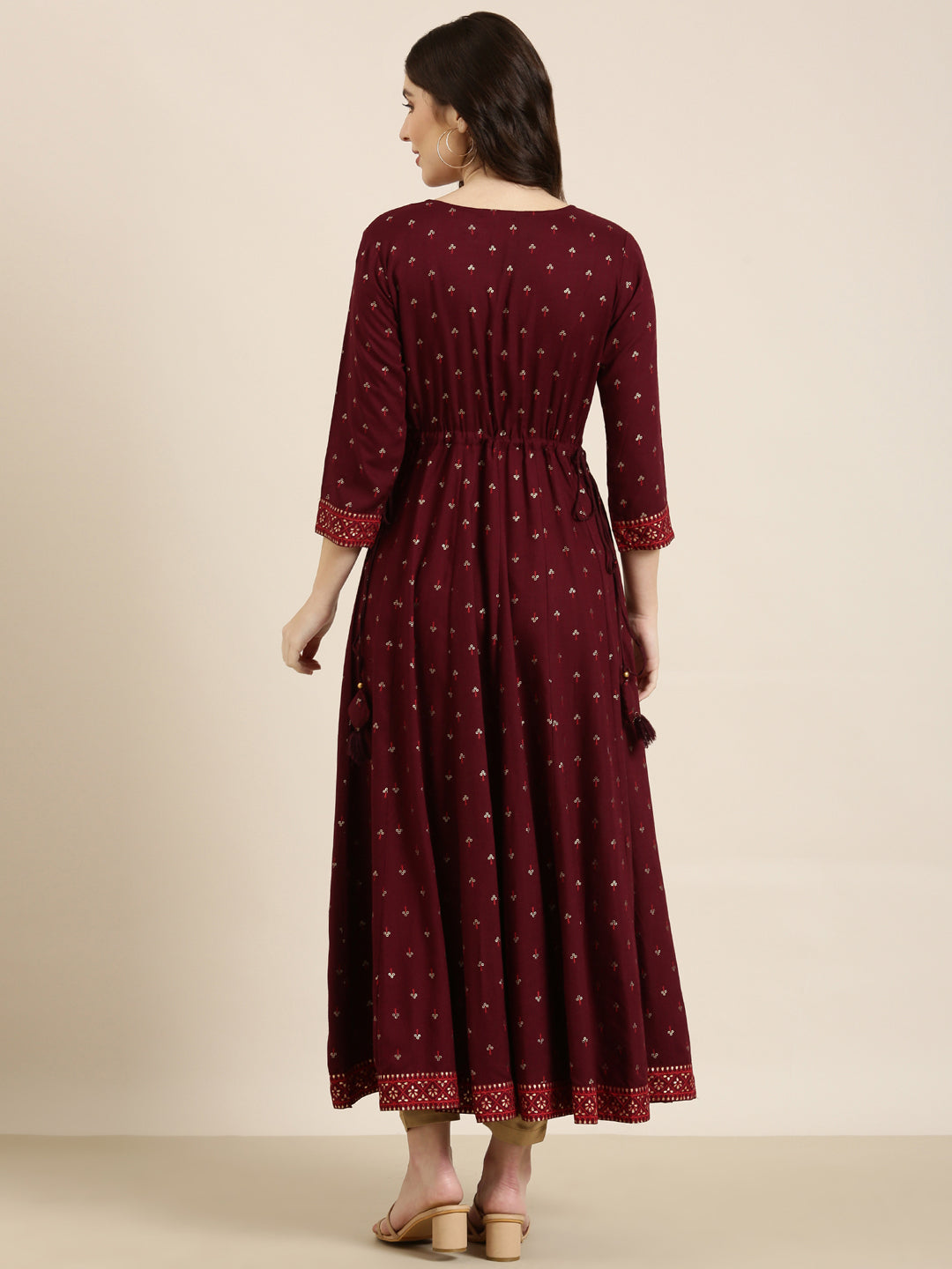 Women Maroon Floral Anarkali Kurta