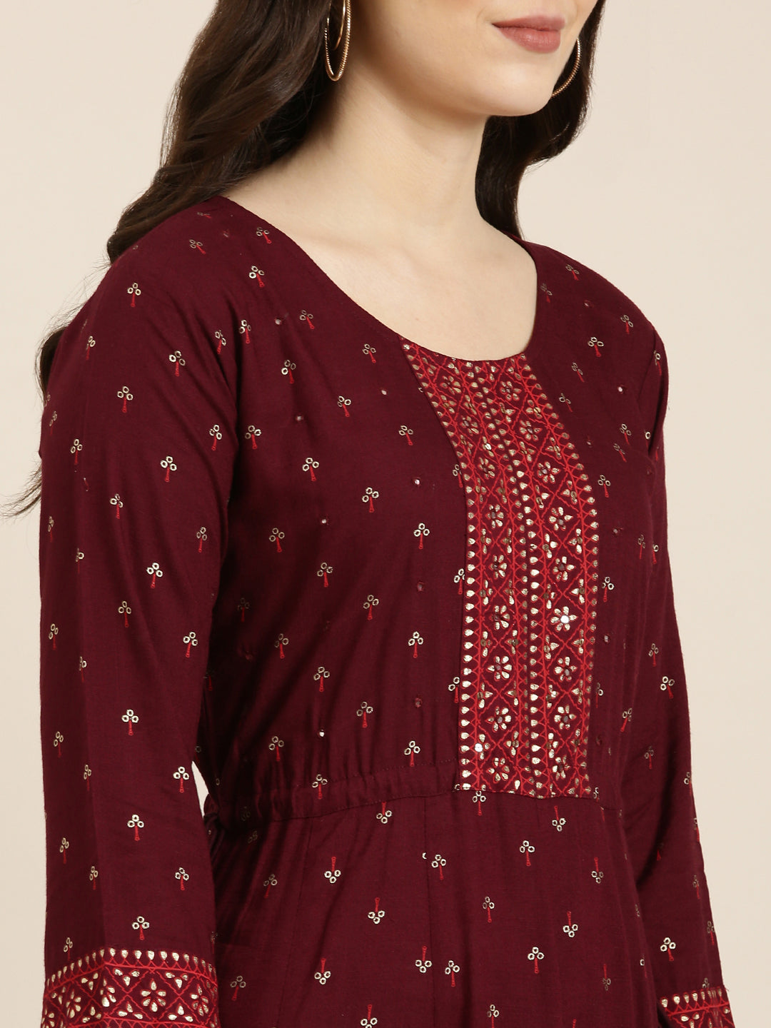 Women Maroon Floral Anarkali Kurta