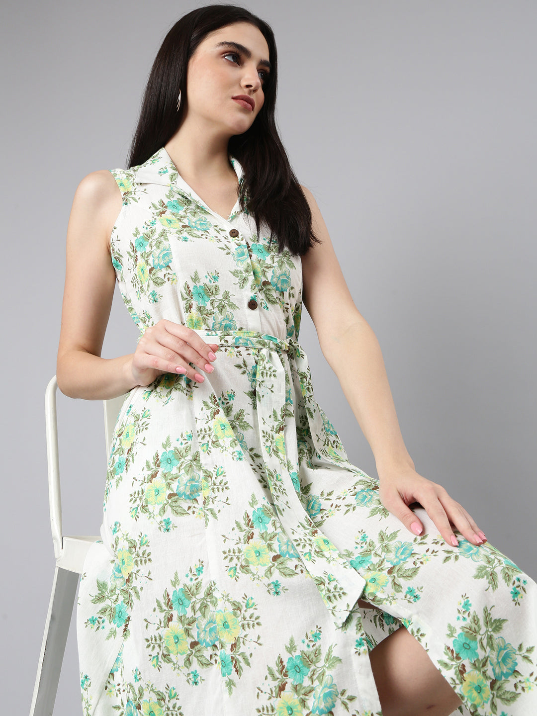 Women White Floral A-Line Dress