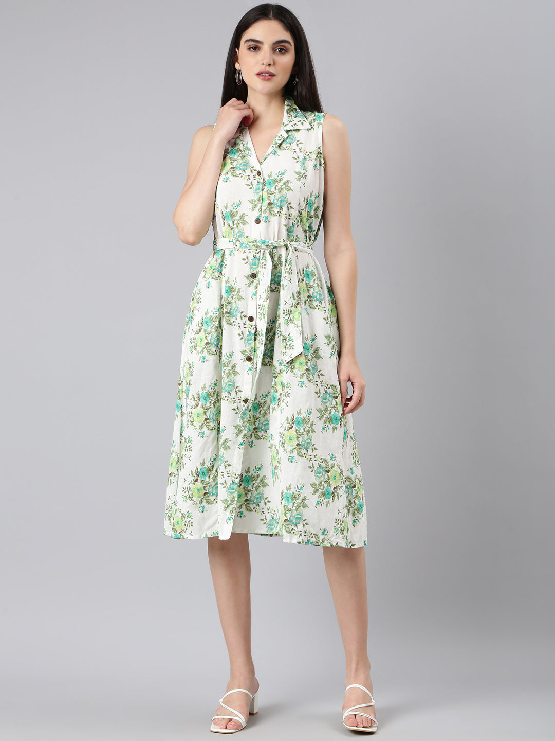 Women White Floral A-Line Dress