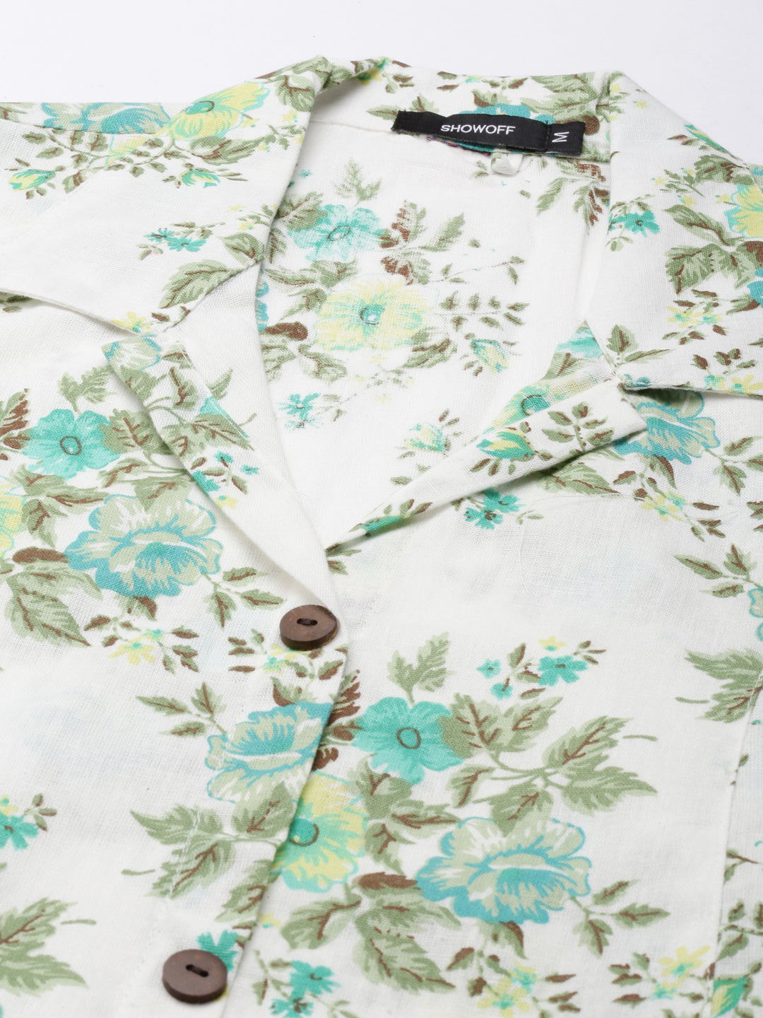 Women's White Floral Printed Shirt Collar Sleeveless Tie-Ups Detail A-Line Dress