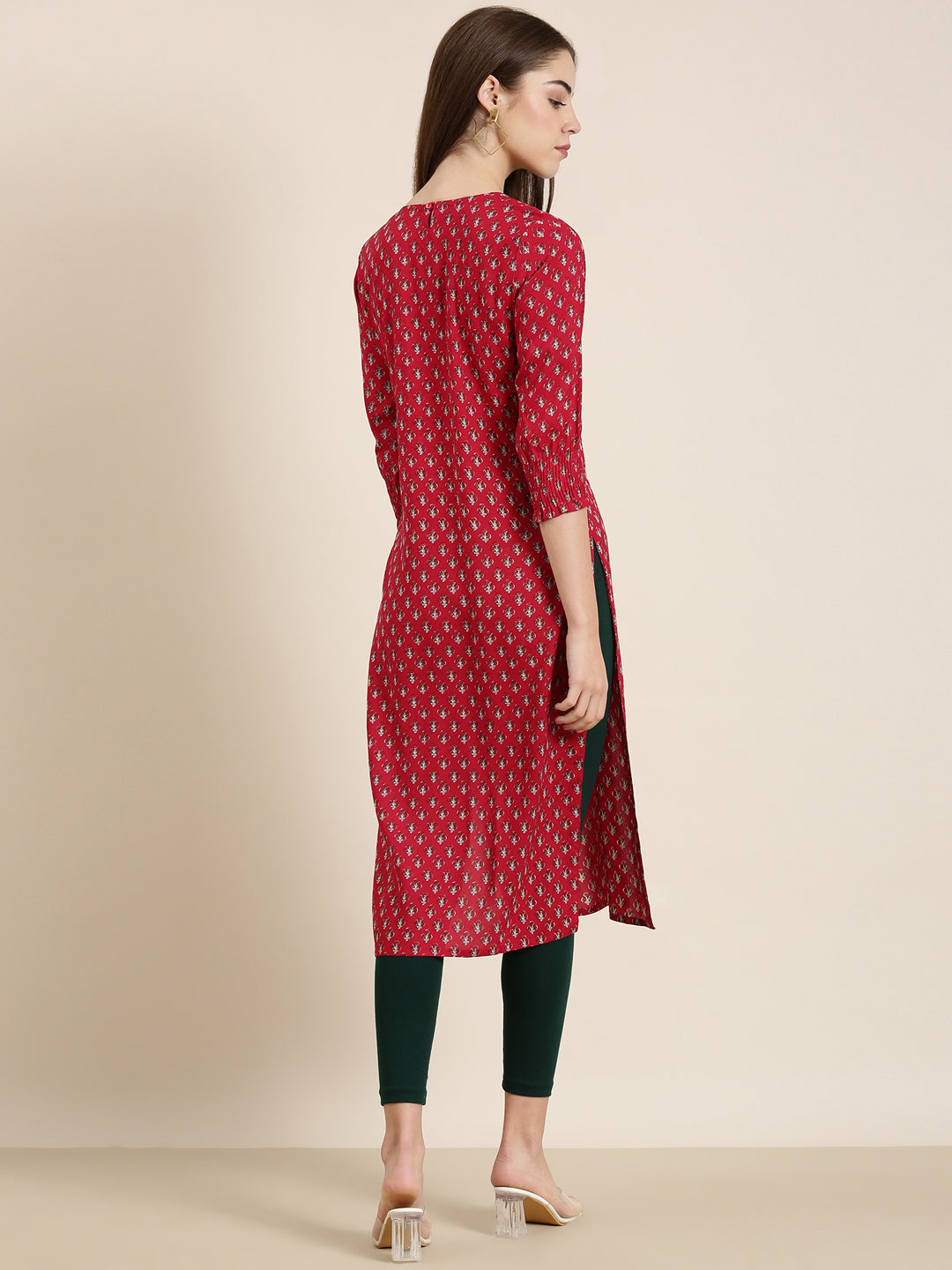 Women's Fuchsia Floral Printed Cotton Straight Kurta