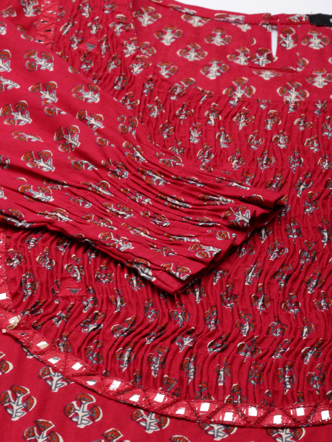 Women's Fuchsia Floral Printed Cotton Straight Kurta