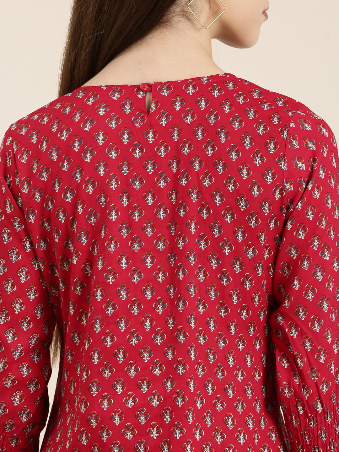 Women's Fuchsia Floral Printed Cotton Straight Kurta