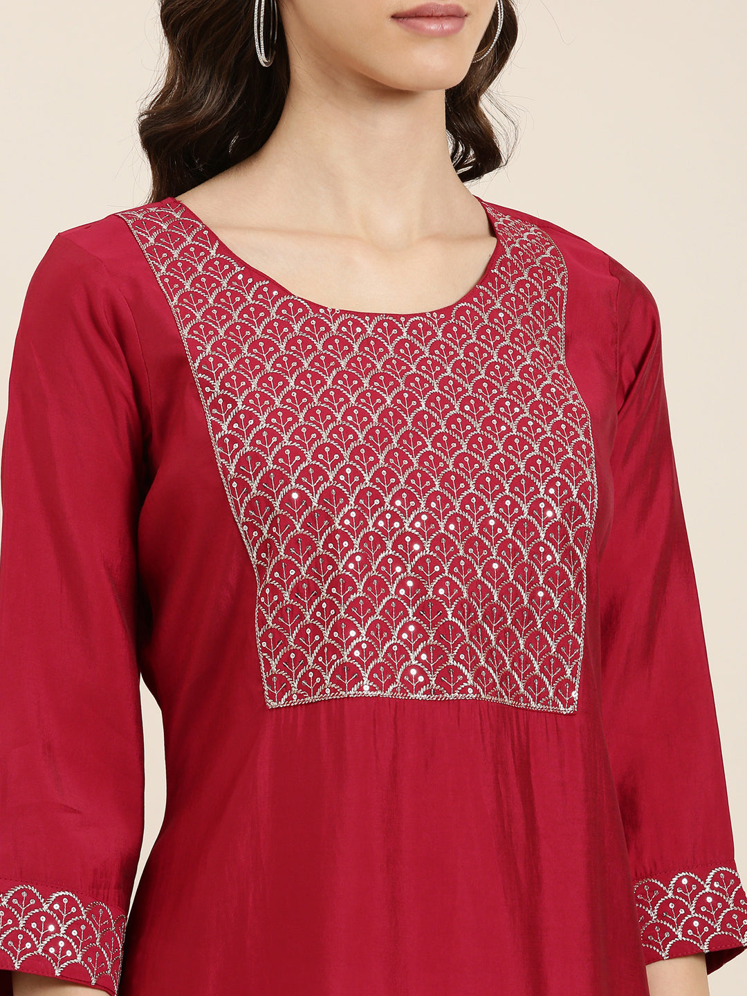 Women Maroon Solid Straight Kurta