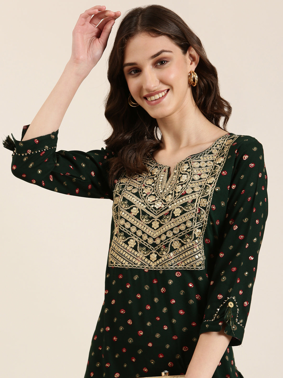 Women Green Printed Straight Kurta