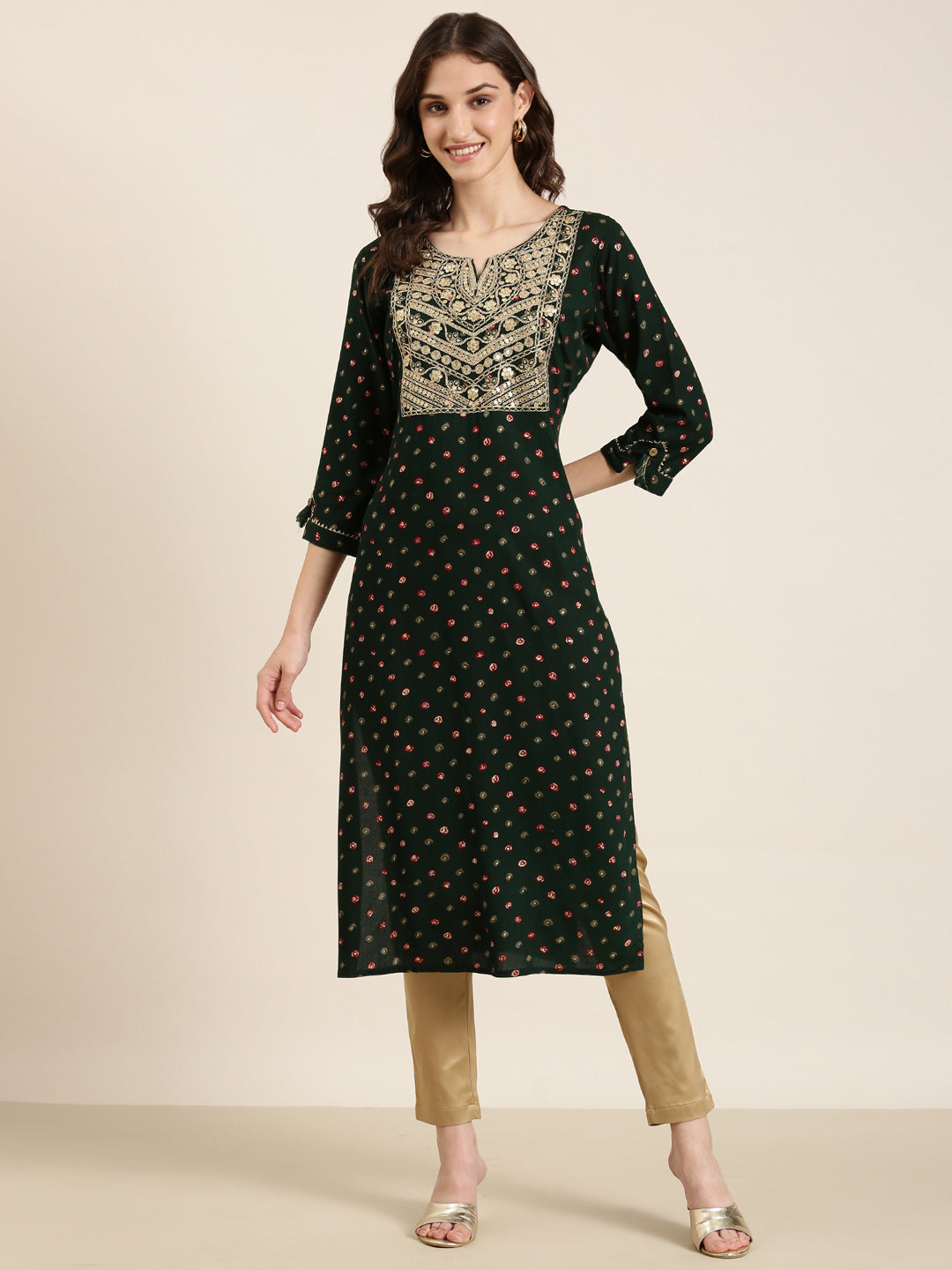 Women Green Printed Straight Kurta