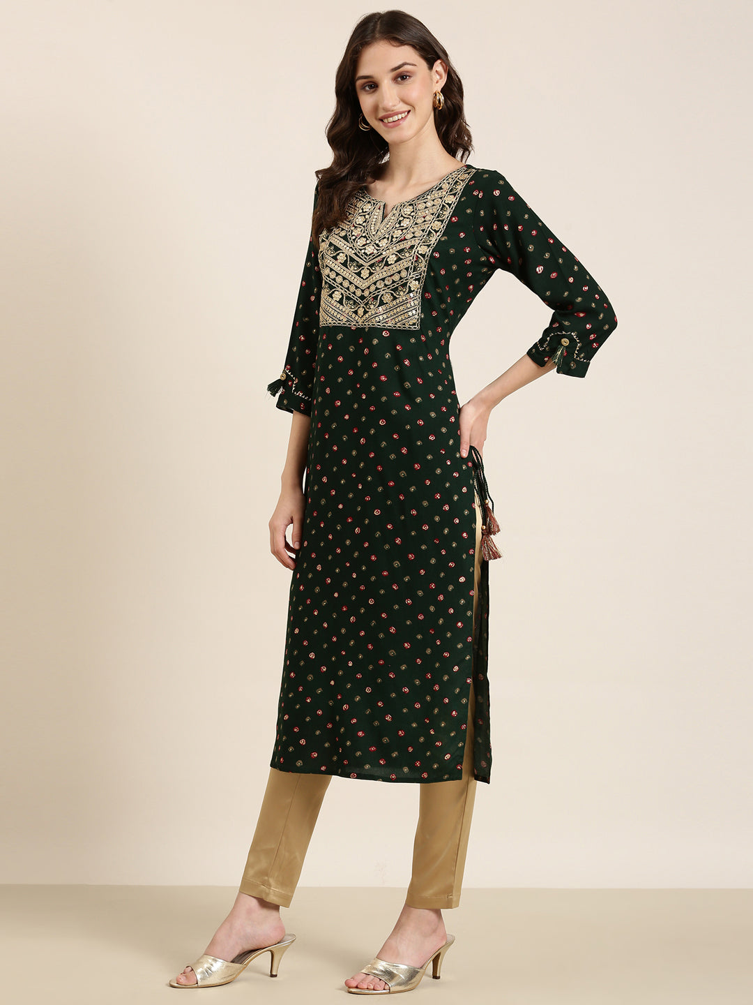 Women Green Printed Straight Kurta