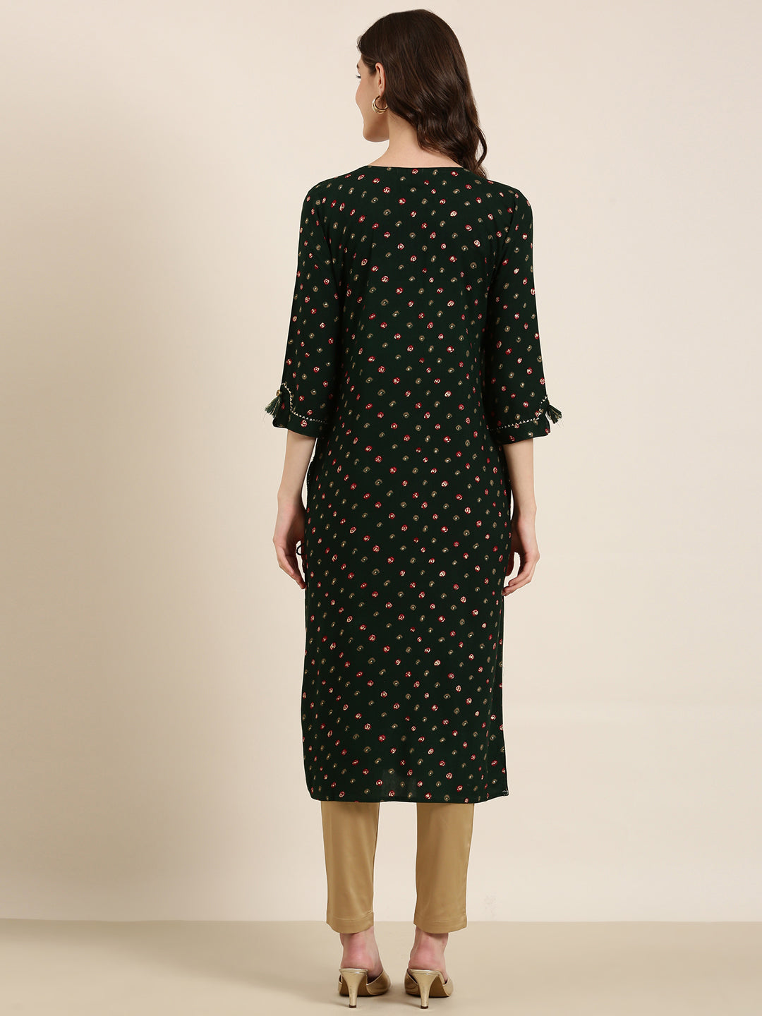 Women Green Printed Straight Kurta