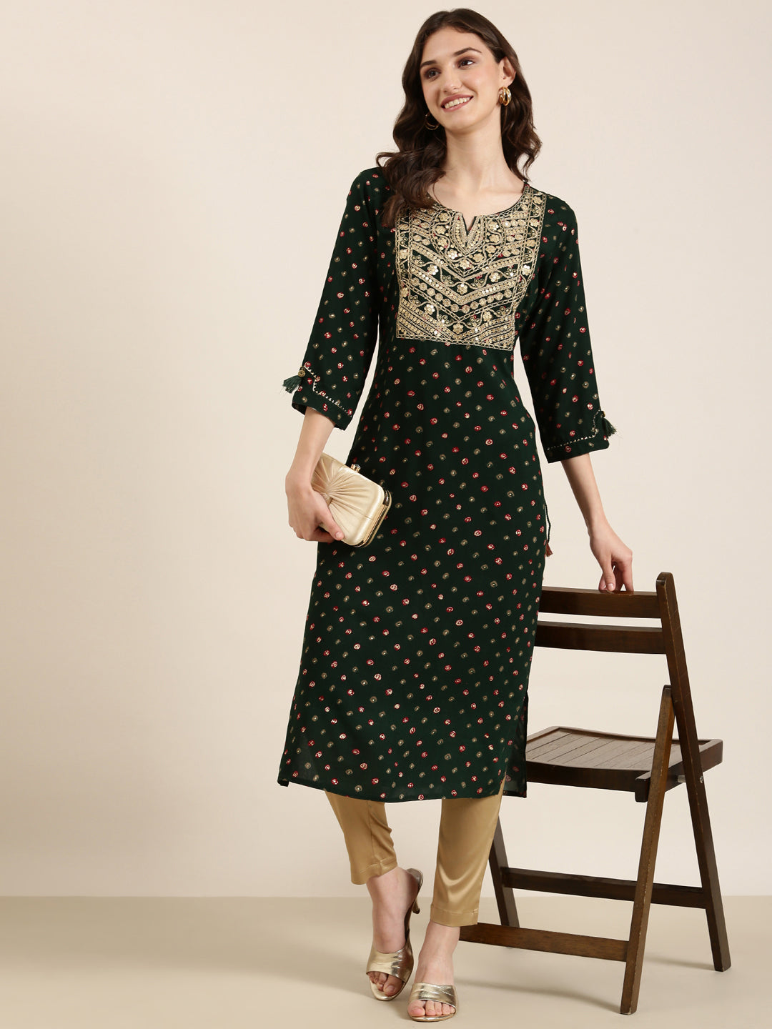 Women Green Printed Straight Kurta